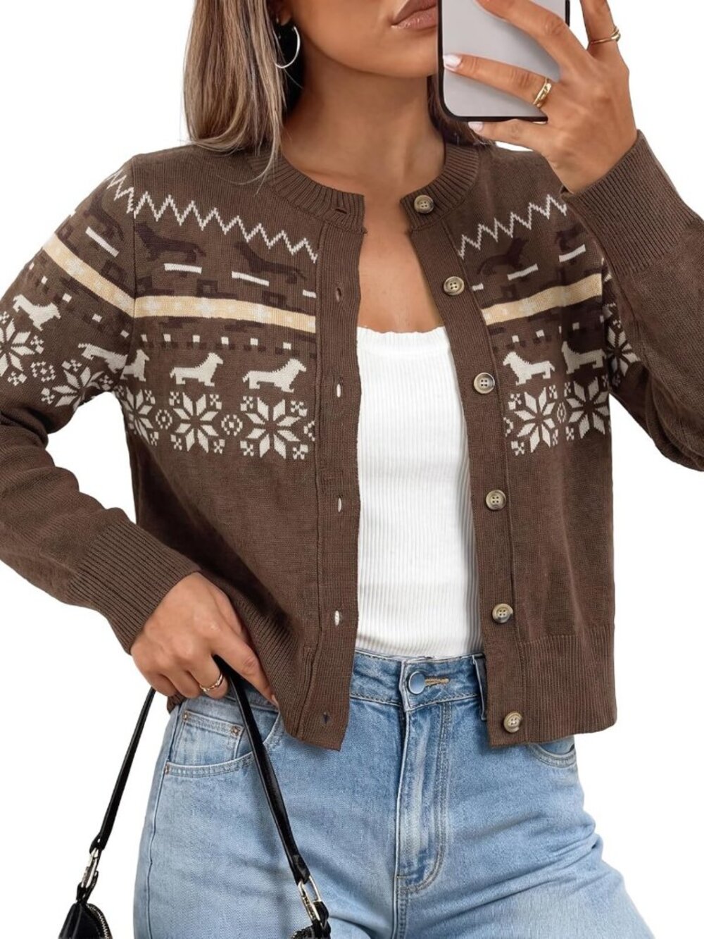 Cozy Fair Isle Knit Cardigan Sweater with Button Front for Women - Stylish
